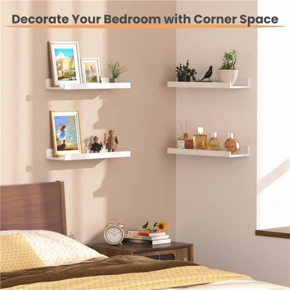 Upsimples Floating Wall Shelves Set of 6 Wood Storage for Home Decor White